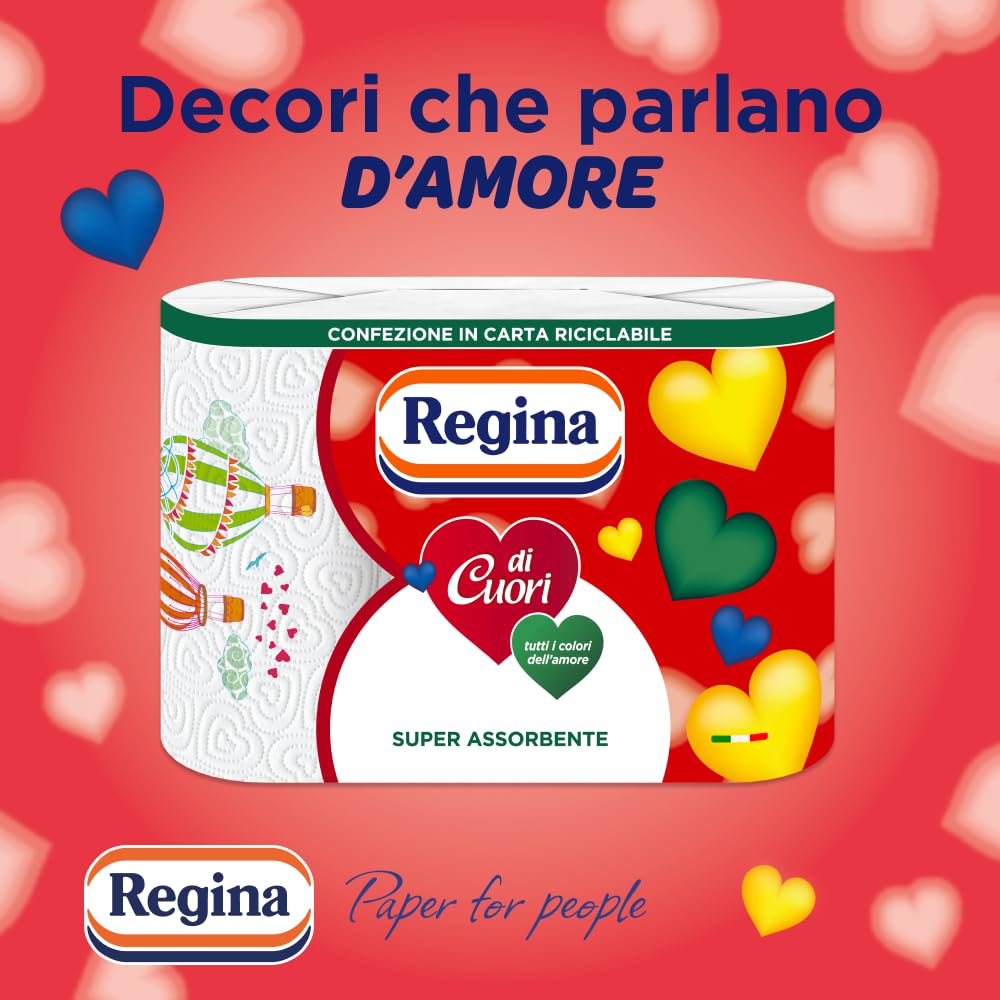 Regina di Cuori Carta Cucina, Confezione da 30 Rotoli a 2 Veli, 50 Fogli per Rotolo, Grande Assorbenza, Spessa e Resistente, 100% certificata FSC, Confezione in Carta Riciclabile