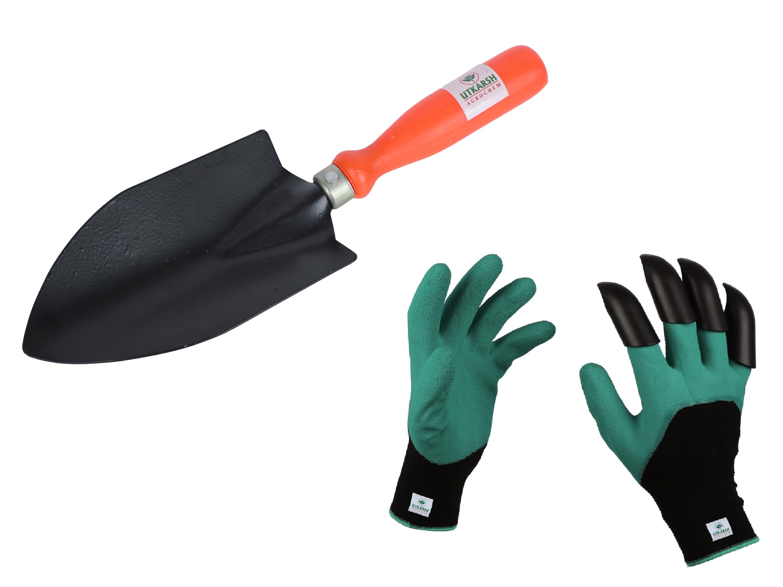 Utkarsh Big Hand Trowel & Gloves with Right Hand Fingertip ABS Claws for Home Gardening Tools Kit | Essential Handy Planting Tools - Spade for Soil Digging | Terrace Garden Accessories- Set of 2 Items (B0CXM19LHP) Amazon Price History, Amazon Price Tracker