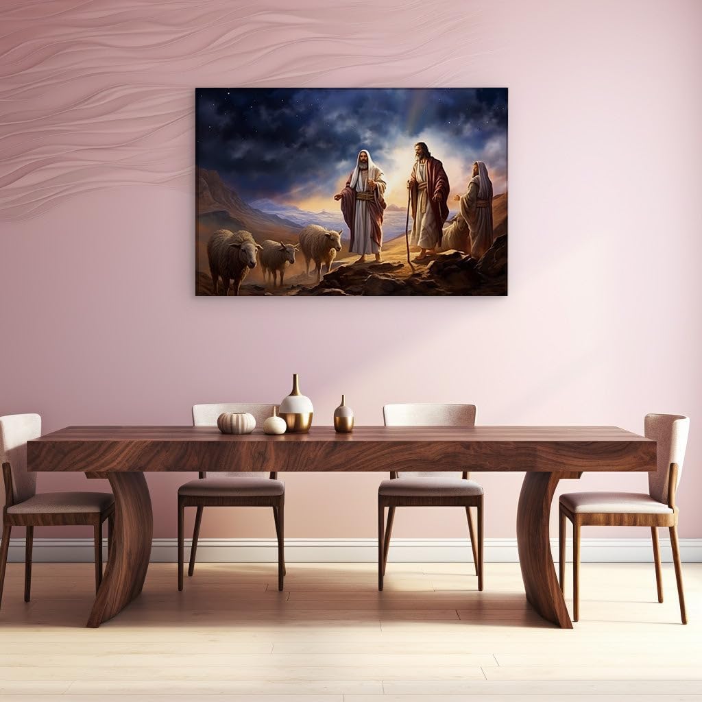 Canvas for Living room. Dawn of Divinity: Jesus and John the Baptist United in Celestial Grandeur, 27 x 18 inch Canvas Wall Art - Ready to Hang - 69x46 cm (27x18 inch)