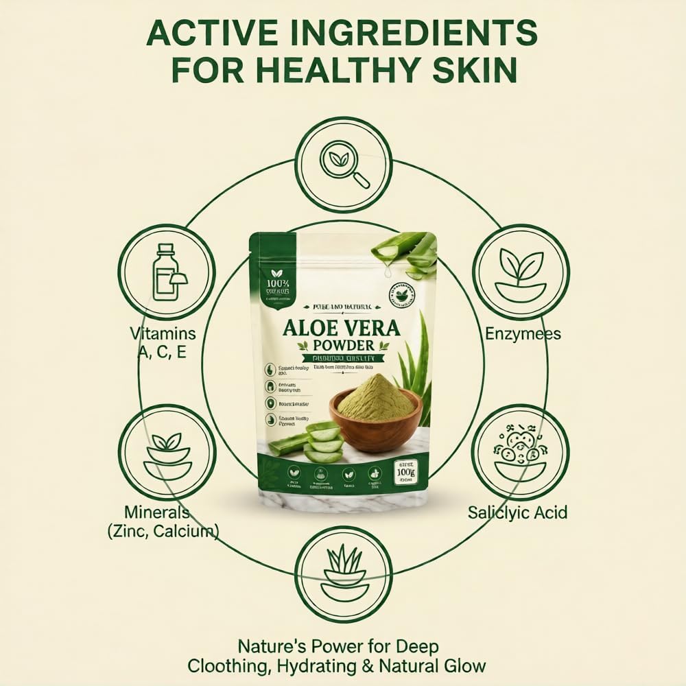 Naturals Aloe Vera Powder 100g Pack of 2 | 100% Pure Aloe Vera Leaf Powder for Skin Care, Hair Care, Face Packs & Hair Masks | Natural Herbal Powder | Chemical Free | Total 200g — Amazon image 6