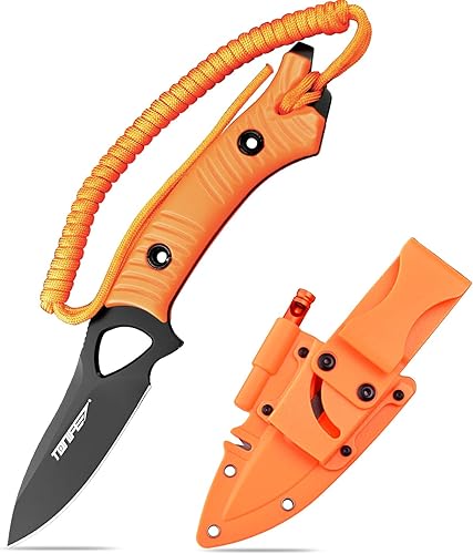 TONIFE Explorer - Cuchillo de hoja fija con funda de plástico 8Cr14MoV, cuchillo de supervivencia, mango de nailon reforzado con fibra de vidrio