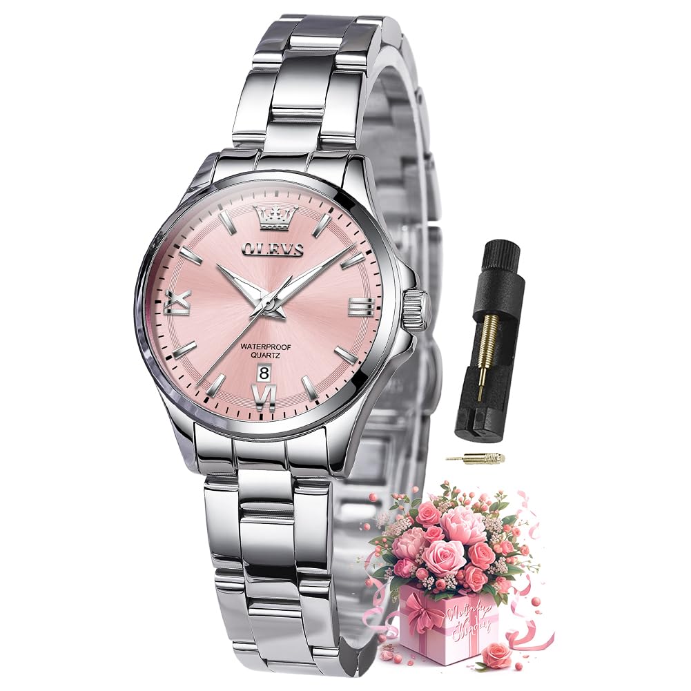 OLEVS Watches for Women Diamond Luxury Elegant Stainless Steel Ladies Watch | Stainless Steel Strap, Analog Quartz, Luminous, 30M Waterproof, Date Display, Fashion Dress Diamond Womens Watches