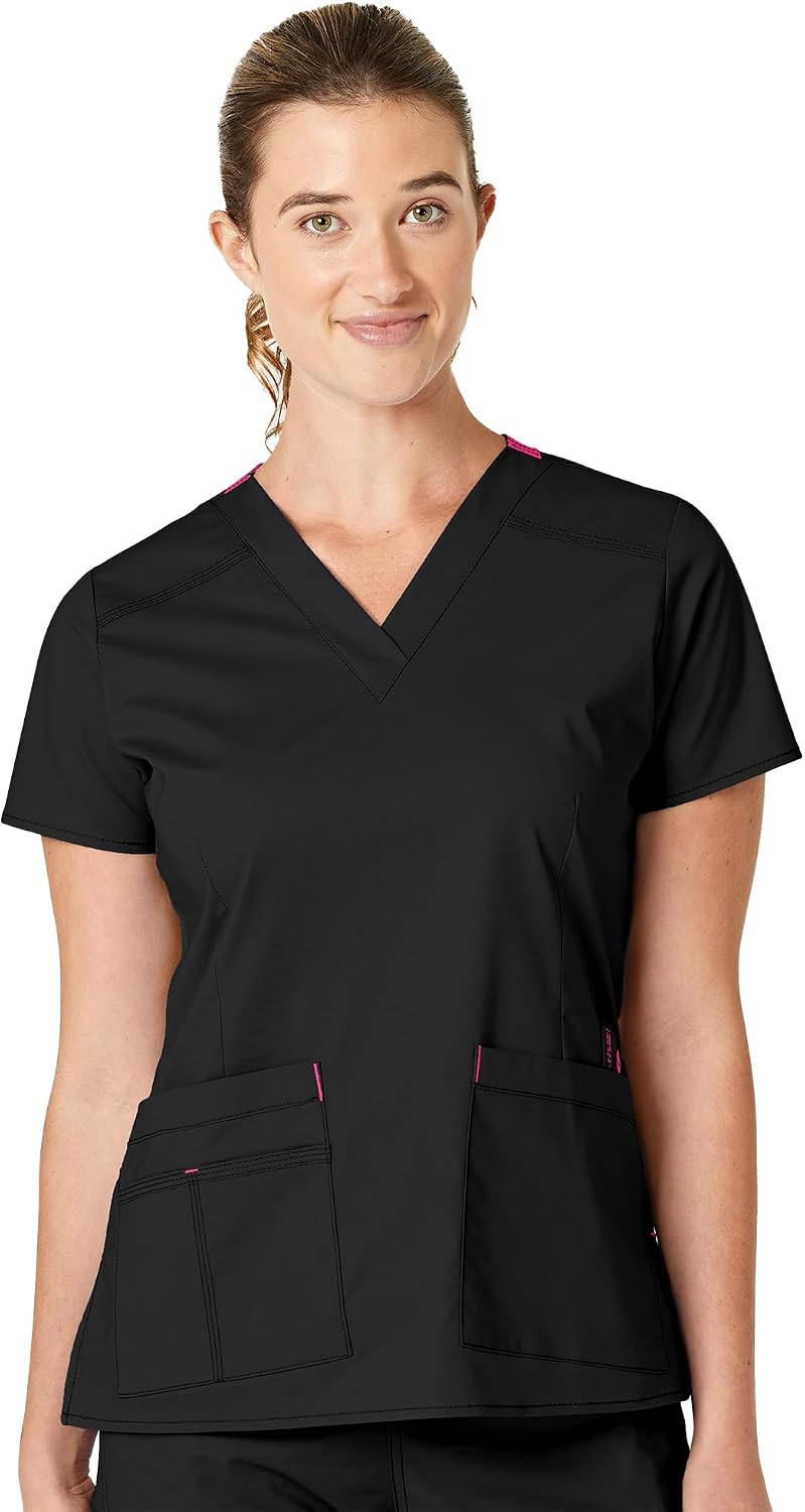 WonderWink Women's Wonderflex Verity Scrub Top, Black, X-Small