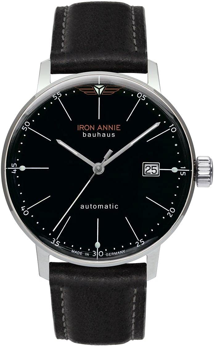 Iron Annie Bauhaus Herrenuhr Automatik mit Datum beige mit braunem Lederarmband 5050-5