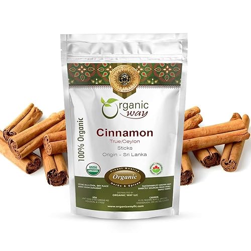 Organic Way True Ceylon Cinnamon Sticks (Cinnamomum verum) - Añade sabor, orgánico y Kosher certificado Crudo, vegano, sin OMG y sin gluten