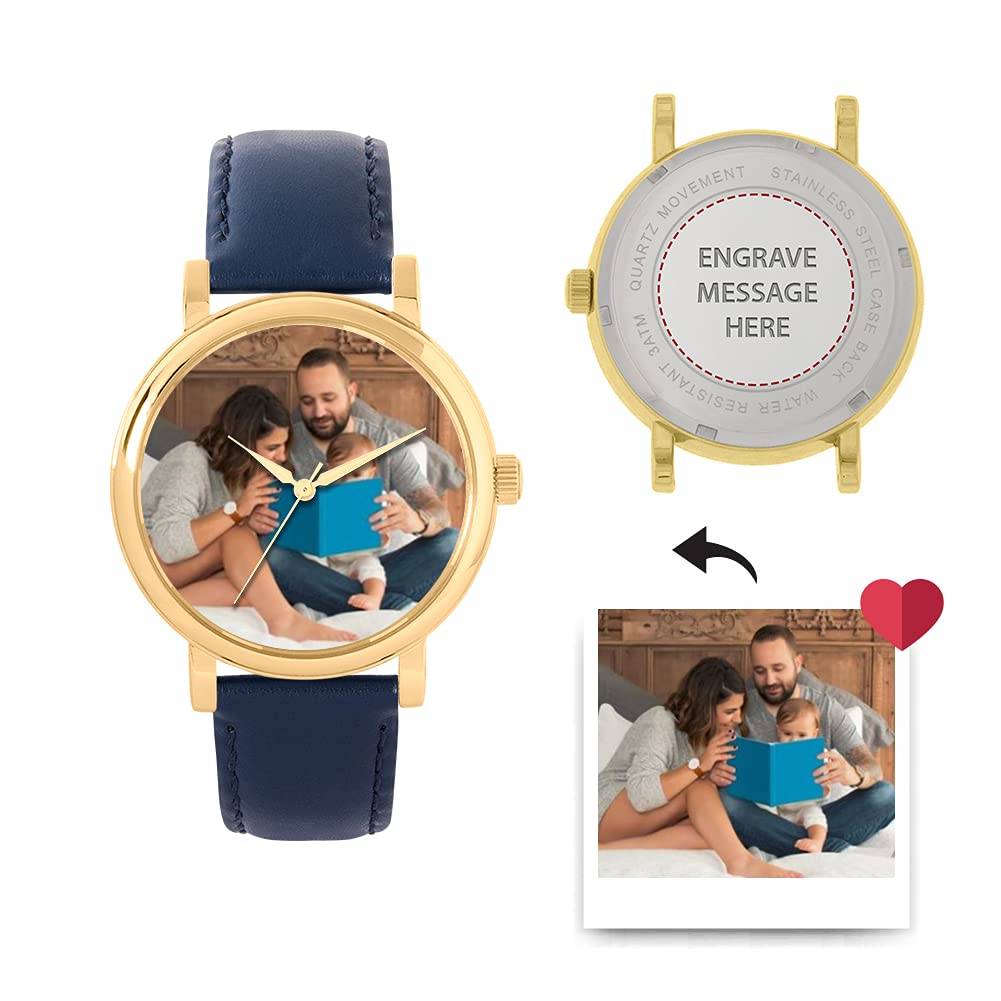 Regalos fotográficos Personalizados para Mujer, Pantalla analógica, Reloj con Movimiento de Cuarzo japonés con Caja Dorada, Reloj Grabado a Medida