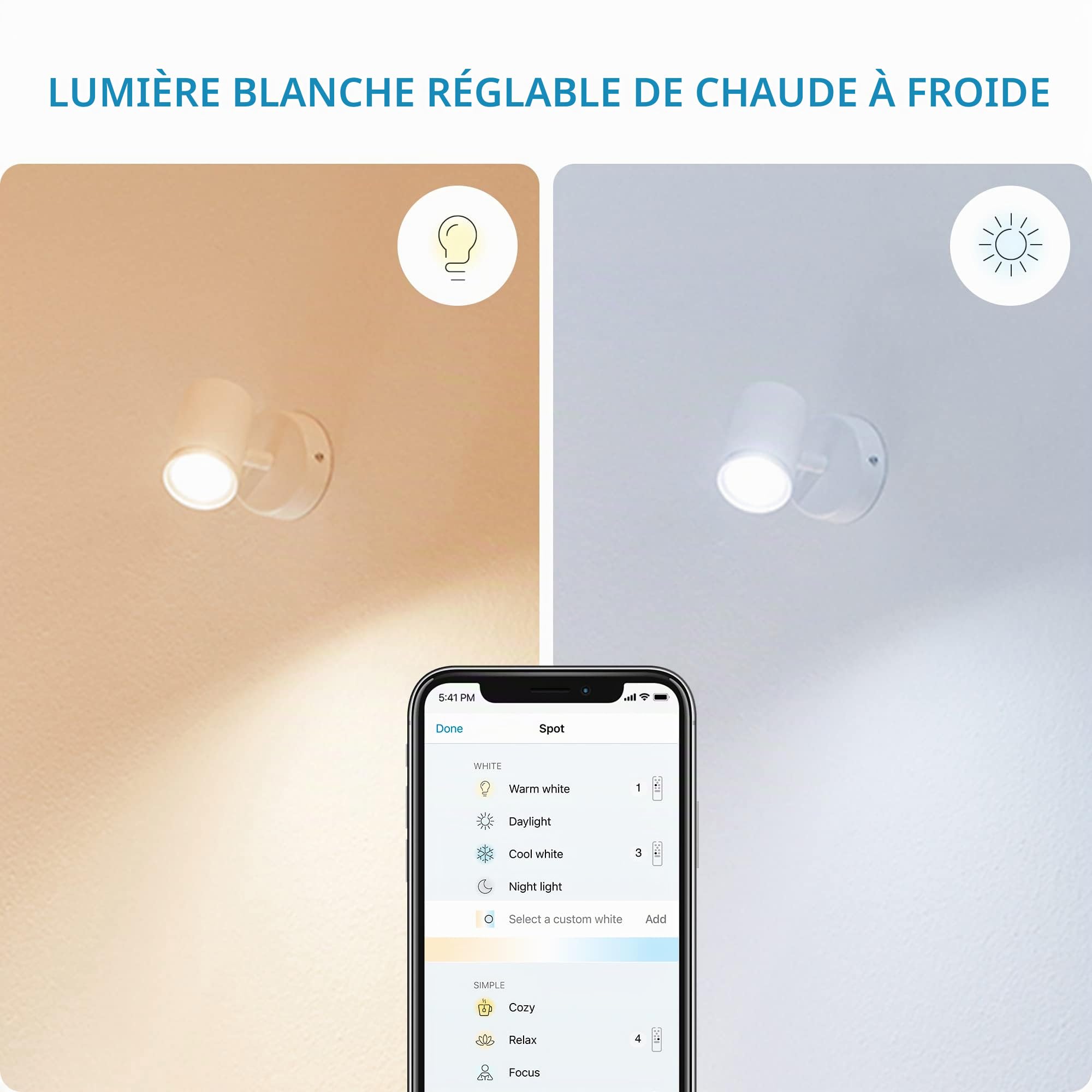 WiZ Spots Connecté Wi-Fi couleur IMAGEO 3x5W 2200-6500K, Blanc, fonctionne avec Alexa, Google Assistant et Apple HomeKit