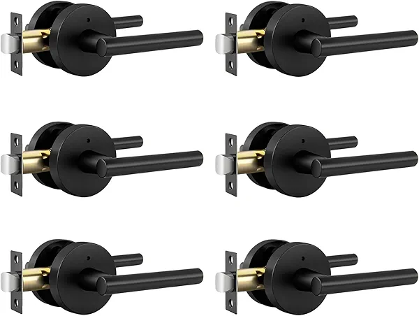 goldenwarm Black Door Handle Interior, Zinc Alloy Heavy Duty Matte Black Interior Door Handles for Bedroom Bathroom, Modern Round Privacy Door Levers (6 Pack)