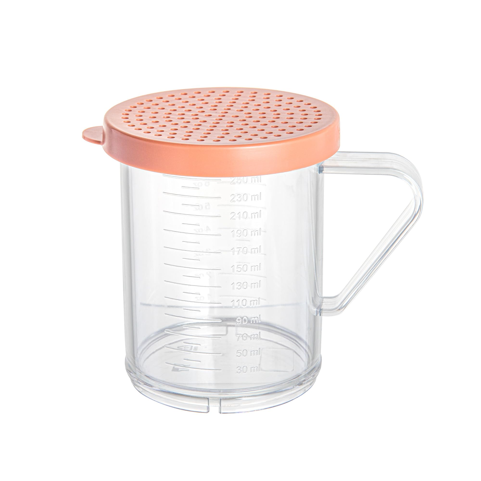 Restaurantware RW Base 10 Ounce Clear Plastic Dredge Spice Shaker 1 Reusable Dry Rub Shaker - Includes Rose Perforated Lid With Handle Clear Polycarbonate Spice Shaker For Any Seasoning