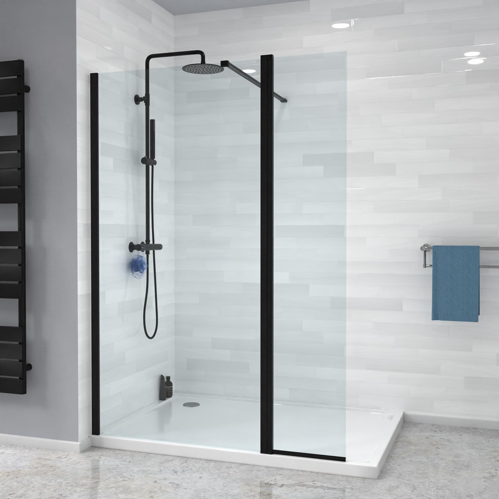 Nes Home Wet Room 900 Shower 8Mm Tempered Glass Screen With 300Mm Flipper Panel Black