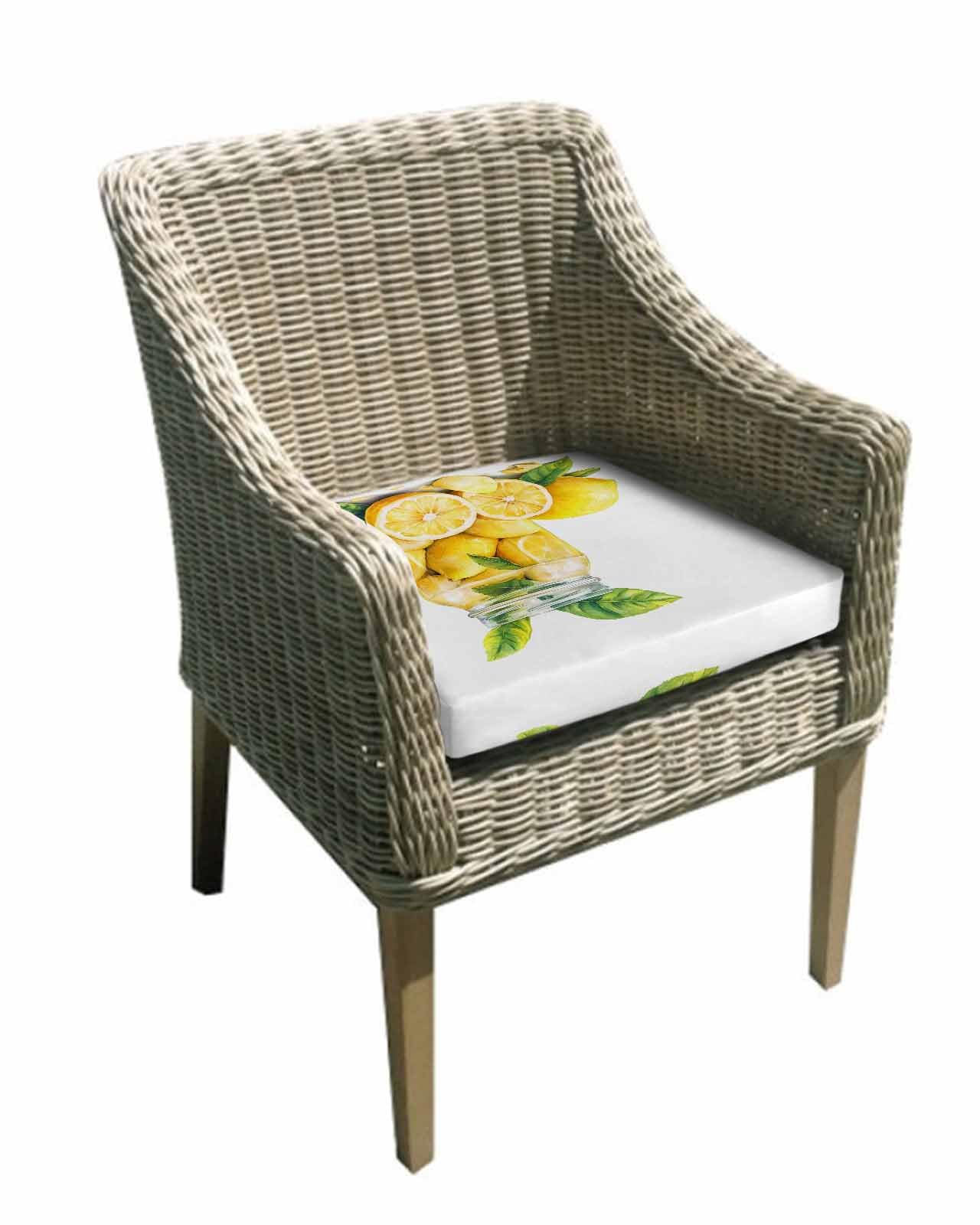 2 Pack Lemon Waterproof Cushion Covers with Ties, Outdoor Patio Chaise Lounge Chair Seat Cushion Slip Covers Replacement(Only Cover) Country Bottle Fruit Yellow Summer Watercolor 20