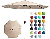JEAREY 9FT Outdoor Patio Umbrella Outdoor Table Umbrella with Push Button Tilt and Crank, Market Umbrella 8 Sturdy Ribs UV Protection Waterproof for Garden, Deck, Backyard, Pool (Beige)