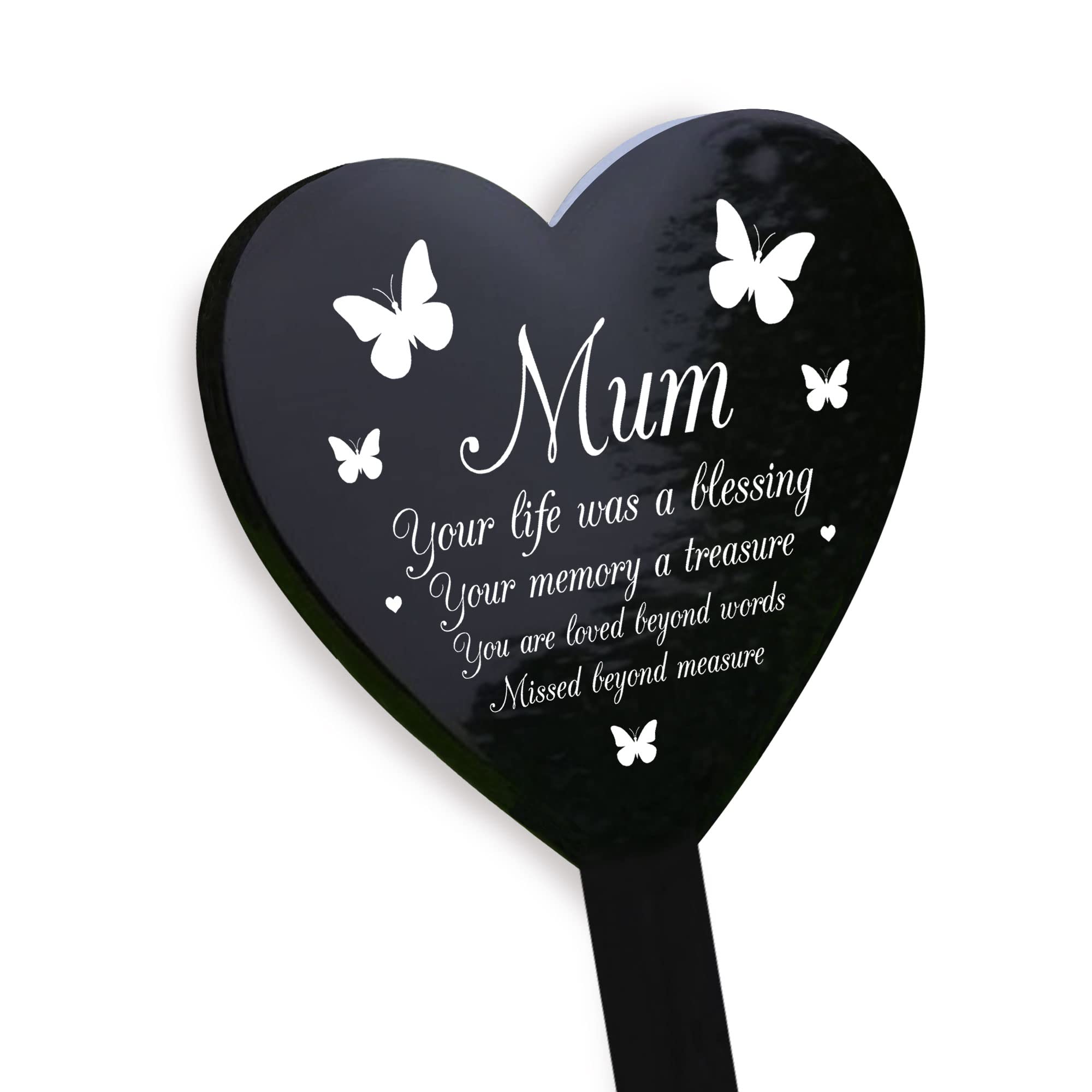 RED OCEAN Mum Memorial Graveside Remembrance Plaque Acrylic Heart Stake Garden Tribute Grave Plaque Missed Beyond Measure Memorial Plaque