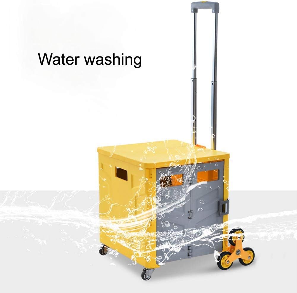 Foldable Utility Cart Folding Portable Rolling Crate Handcart with Durable Heavy Duty Plastic Telescoping Handle Collapsible 4 Rotate Wheels for Travel Shopping Luggage (Wheel 3602 (Yellow/Grey)) : Office Products