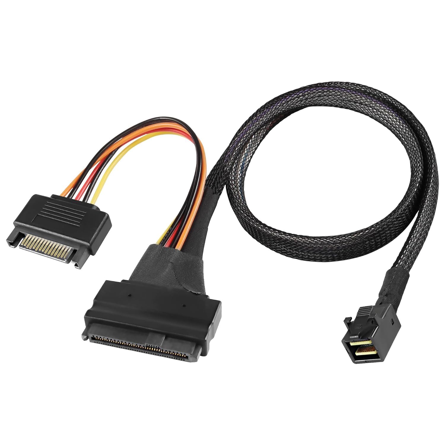 XMSJSIY Mini SAS HD SFF-8643 a SAS 8639 - Cavo di collegamento SSD NVMe 12Gb/s con alimentatore SATA a 15 pin 50 cm