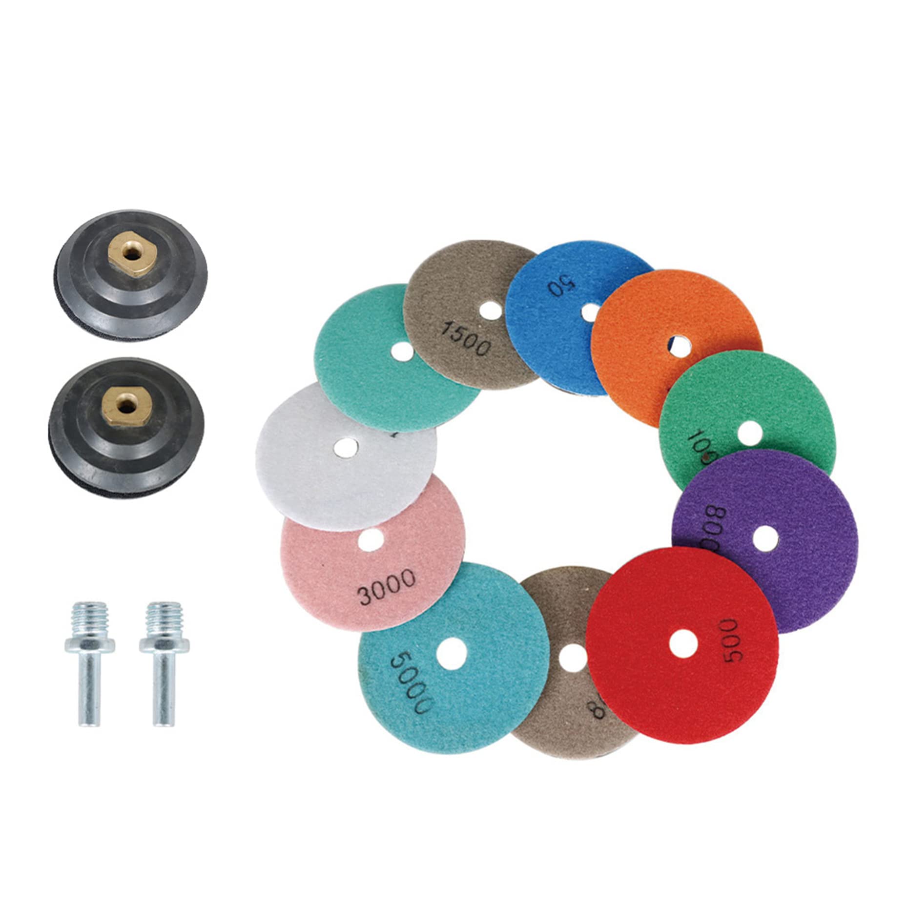 kimllier 14Pcs 4 Inch Diamond Polishing Pads Kit, 50-8000 Grit Polishing Pad with 2Pcs 5/8-11 Backer Pad Fit for Polishing Granite Marble