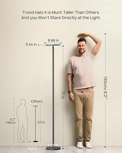 Miniatura 4 de TROND Lámpara de pie LED para dormitorio, 5000 lúmenes, lámparas de pie modernas súper brillantes para sala de estar, control táctil de 5 niveles