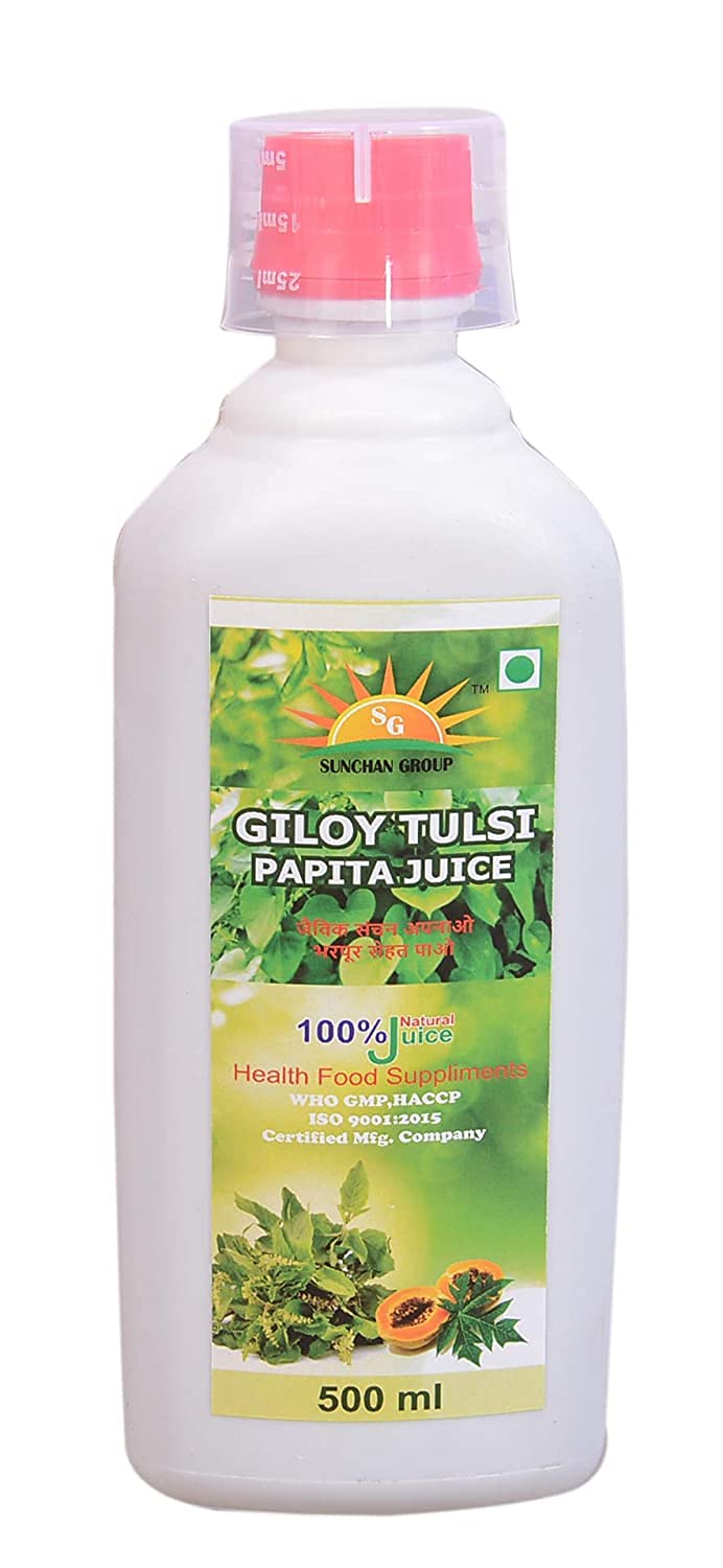 Sunchan Group Giloy Tulsi Papaya Juice Pure Organic Herbal 500 ML / Pure Organic Giloy /Guchcha/ Giloy Guduchi/ Geeloh/Amrta/TinosporaCordifolia/ Giloy 500 ML