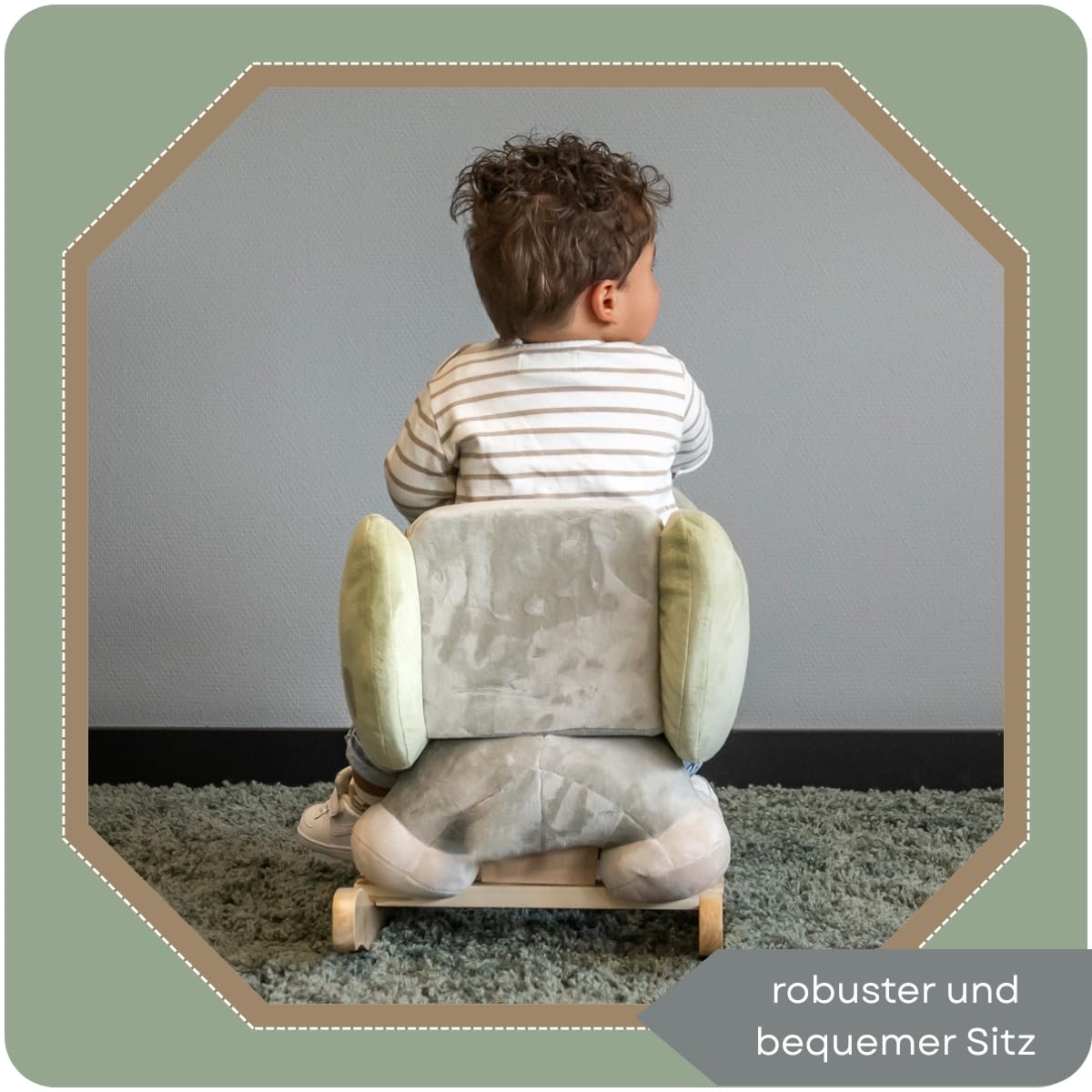Nattou Schaukeltier, Esel, Inkl. Sicherheitsgurt, Fröhliches Hin- und Herschaukeln, 100% Polyester, Cappuccino, Grün