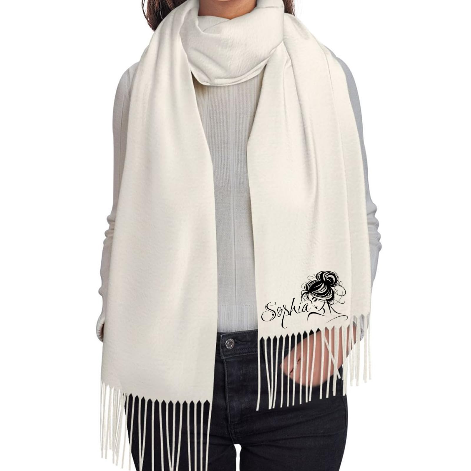 LJYTMZ Personalised Scarf Embroidered Name/Photo, Personalised Scarf Gifts, Soft Customized Large Shawls, Winter Warm Thick Tassel Scarf for Women Men Christmas Birthday Gifts