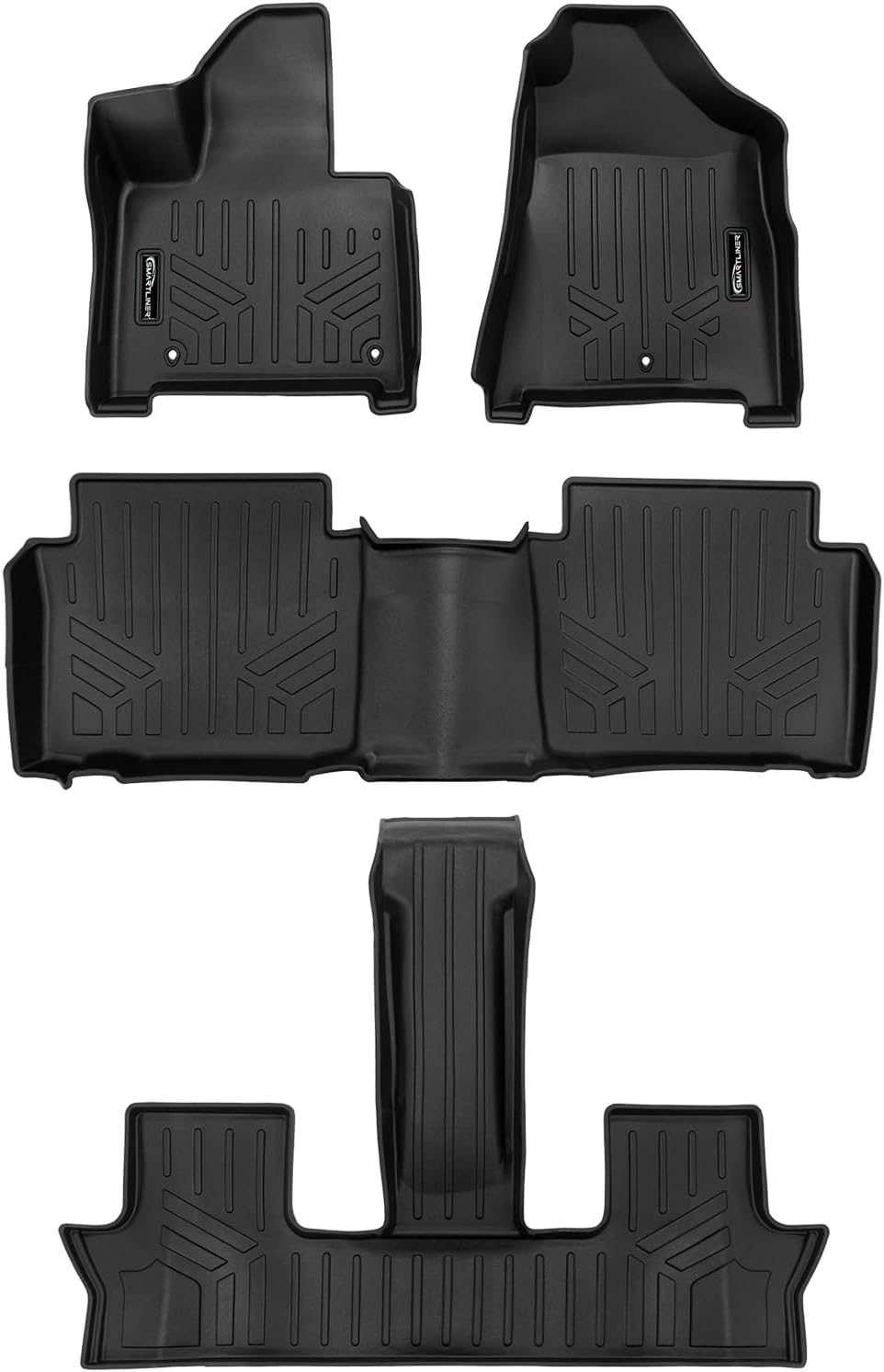 SMARTLINER All Weather Custom Fit 3 Row Floor Liner Set Compatible with 2024-2025 Hyundai Santa Fe Hybrid