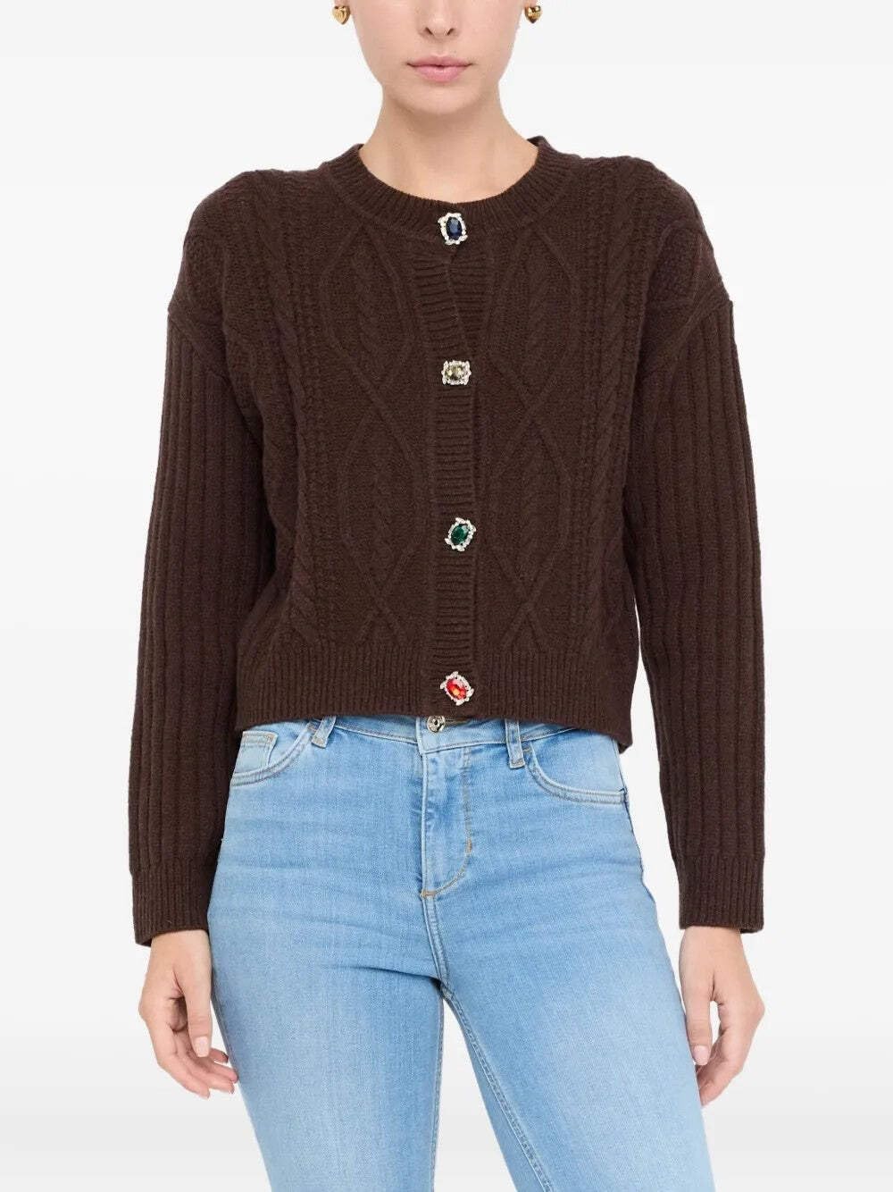 Liu Jo Cardigan in Misto Lana con Bottoni Gioiello | 5BLDAMF5423MS040 X0385 Marrone