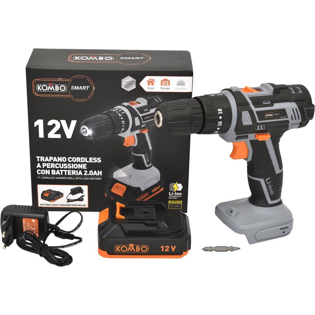 Smart Trapano a Percussione a Batteria 12V, Avvitatore Cordless con Batteria Inclusa 2.0Ah e caricabatteria, Velocità Variabile, Frizione Regolabile e Luce LED