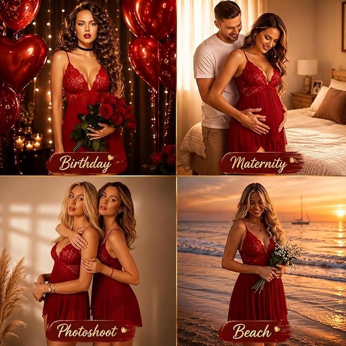 Image of KAIDAA Lingerie for Women | Sexy Hot Lace Babydoll Nightwear Set with Panty | Honeymoon Lingerie Set | First Night Dress for Women | Romantic Bridal Sleepwear (Fits 24-38 Size)
