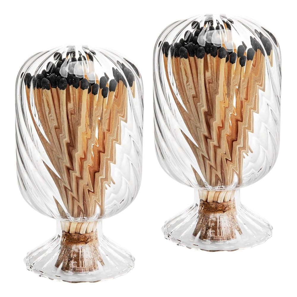 Rersduyt Light 2 Set Helix Shaped Match Holder, Glass Matches Cloche For 4 Inch, Upside Down Match Holder Jar, Not Include Matches