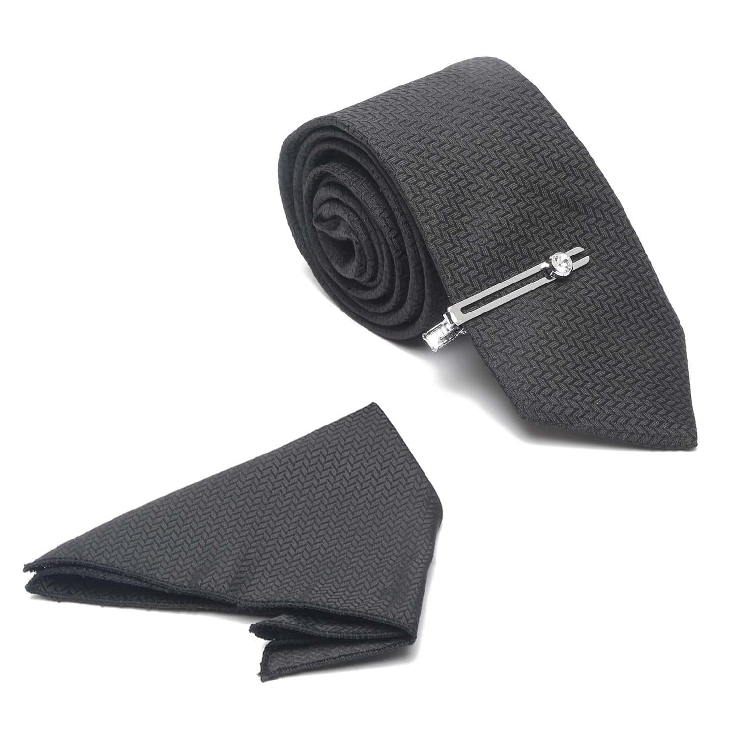 MUTAQINOTI Mens Woven Premium Silk Necktie Suit Accessories Set With Pocket Square And Chrome Tie Pin (TE-CP)