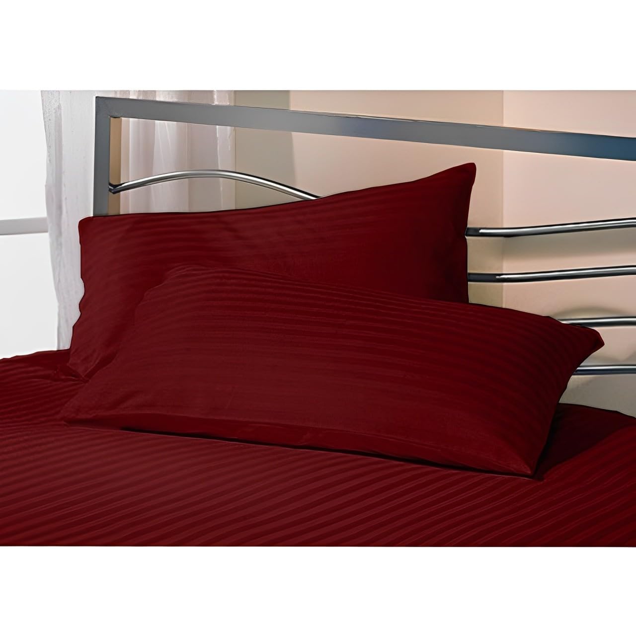 210TC 100% Cotton Pillow Covers Set of 2 Pieces, Striped Pillow Cases | Cotton Stripes Pillow Covers. (King-20 inch x 36 inch, Maroon)-picture-12