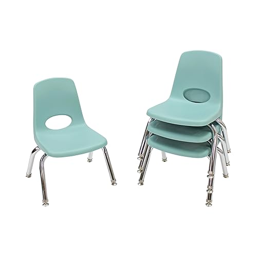 Factory Direct Partners 13227-SF Silla escolar apilable de 10 pulgadas, asiento apilable para estudiantes con patas de acero cromado y deslizadores