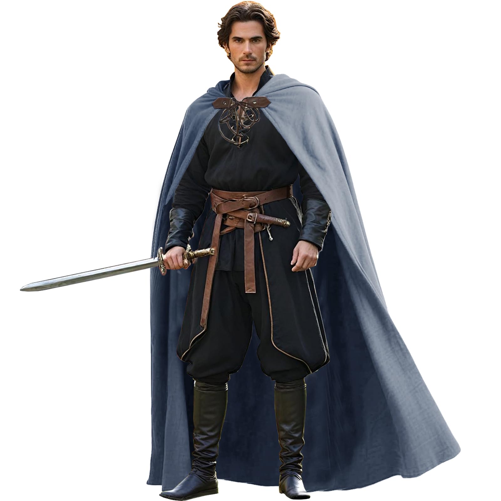Mantello medievale in lino, mantello con cappuccio, mantello rinascimentale, abbigliamento unisex, Halloween, Carnevale, Medievale, Cappotto con cappuccio (grigio)