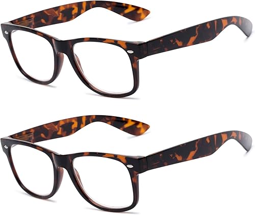 VeryHobby 2 pares de gafas de lectura retro, lentes transparentes, para hombres y mujeres (2 pares marrón tortuga y marrón tortuga, 1,50)