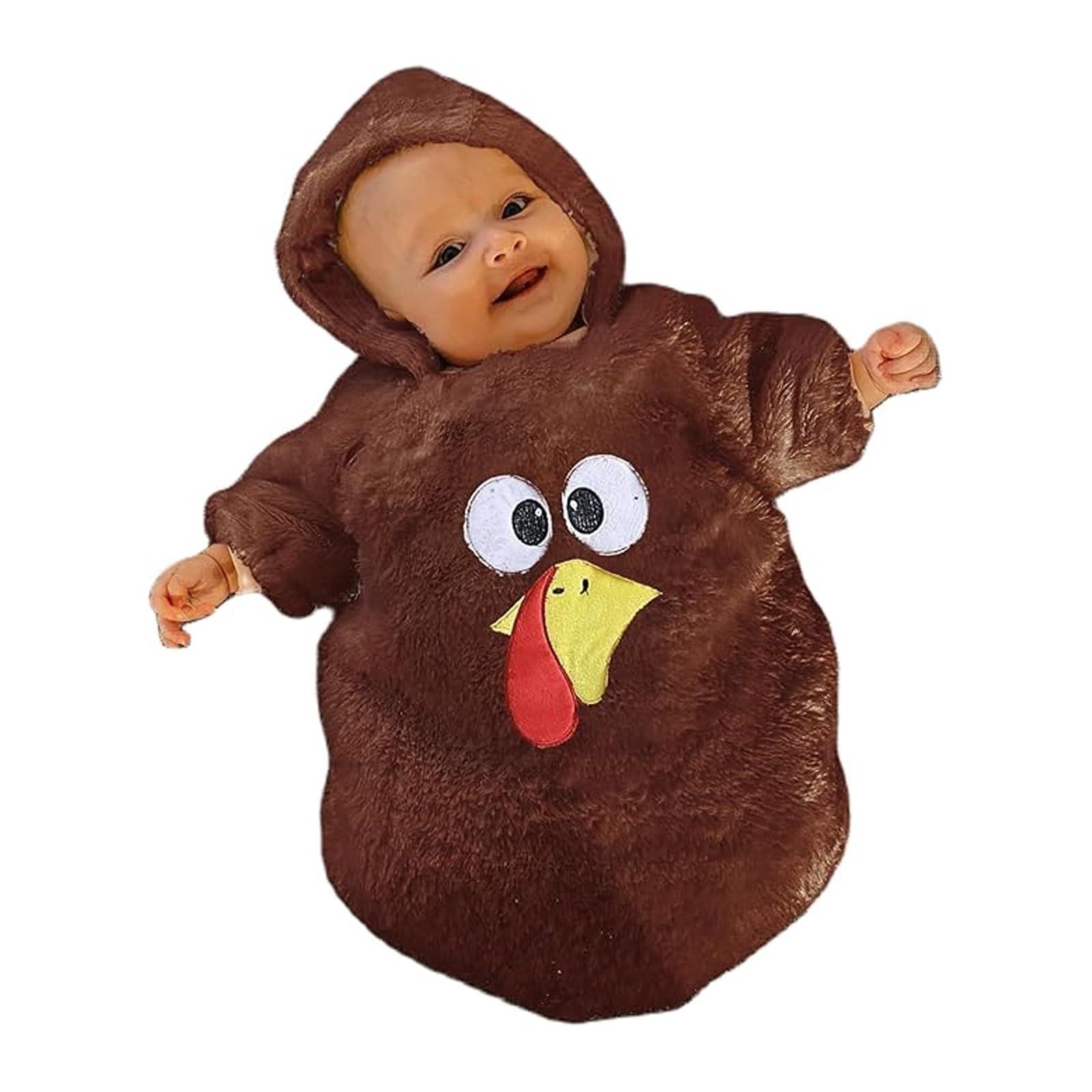 BABWWNIX Infant Baby Girl Boy Halloween Outfits Long Sleeve Plush Hoodie Romper Jumpsuit Cute Hoodie Ghost Bodysuit Costumes (Brown, 0-3 Months)