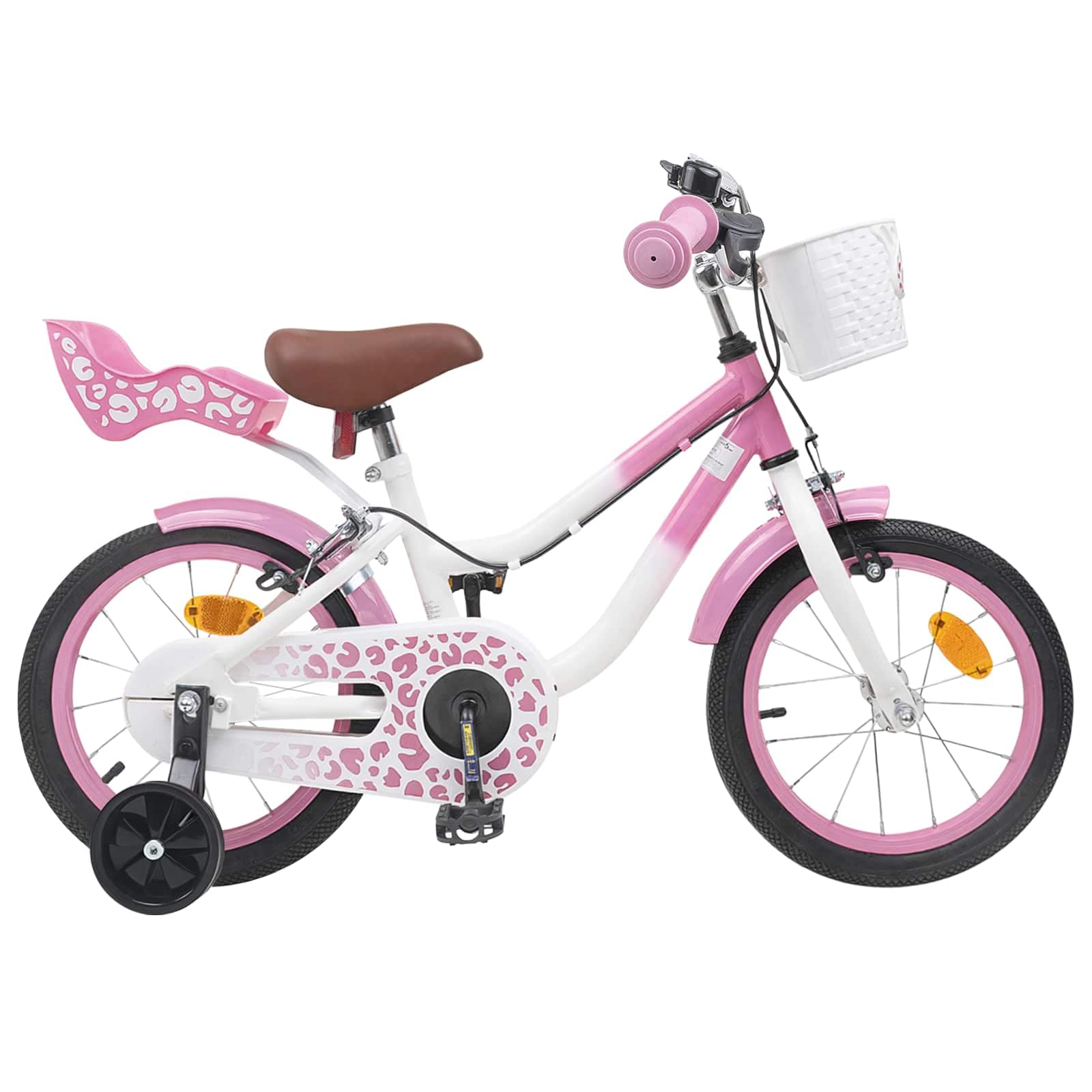Kinderfahrrad mit Stützrädern Zoll Rosa Stahlrahmen Verstellbarer Sitz Lenker Felgenbremse mit Korb Klingel Schutzblech für 2-4 Jahre Alltag Ausflug Freizeit