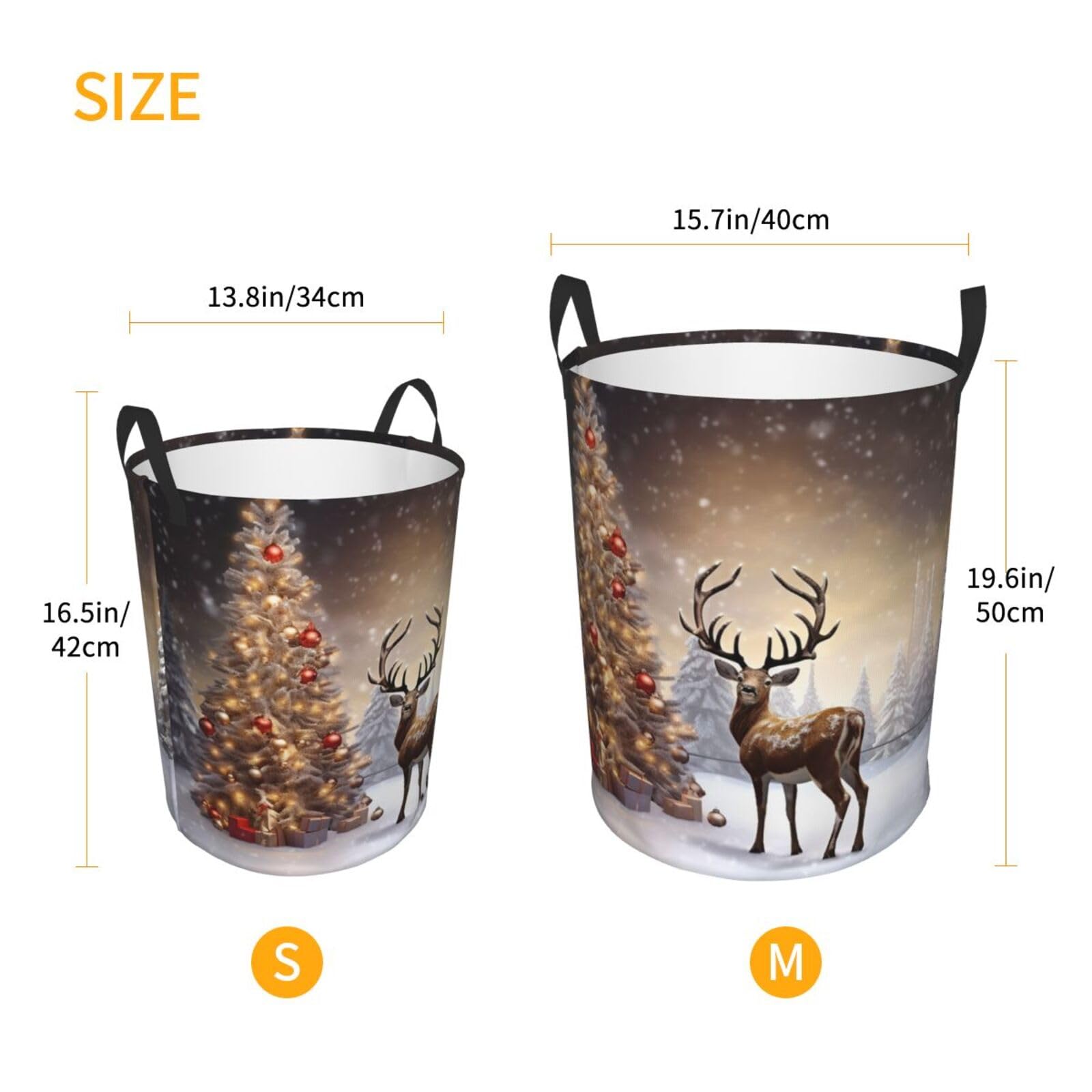 Amazon｜クリスマスツリーとトナカイのプリントランドリーバスケット