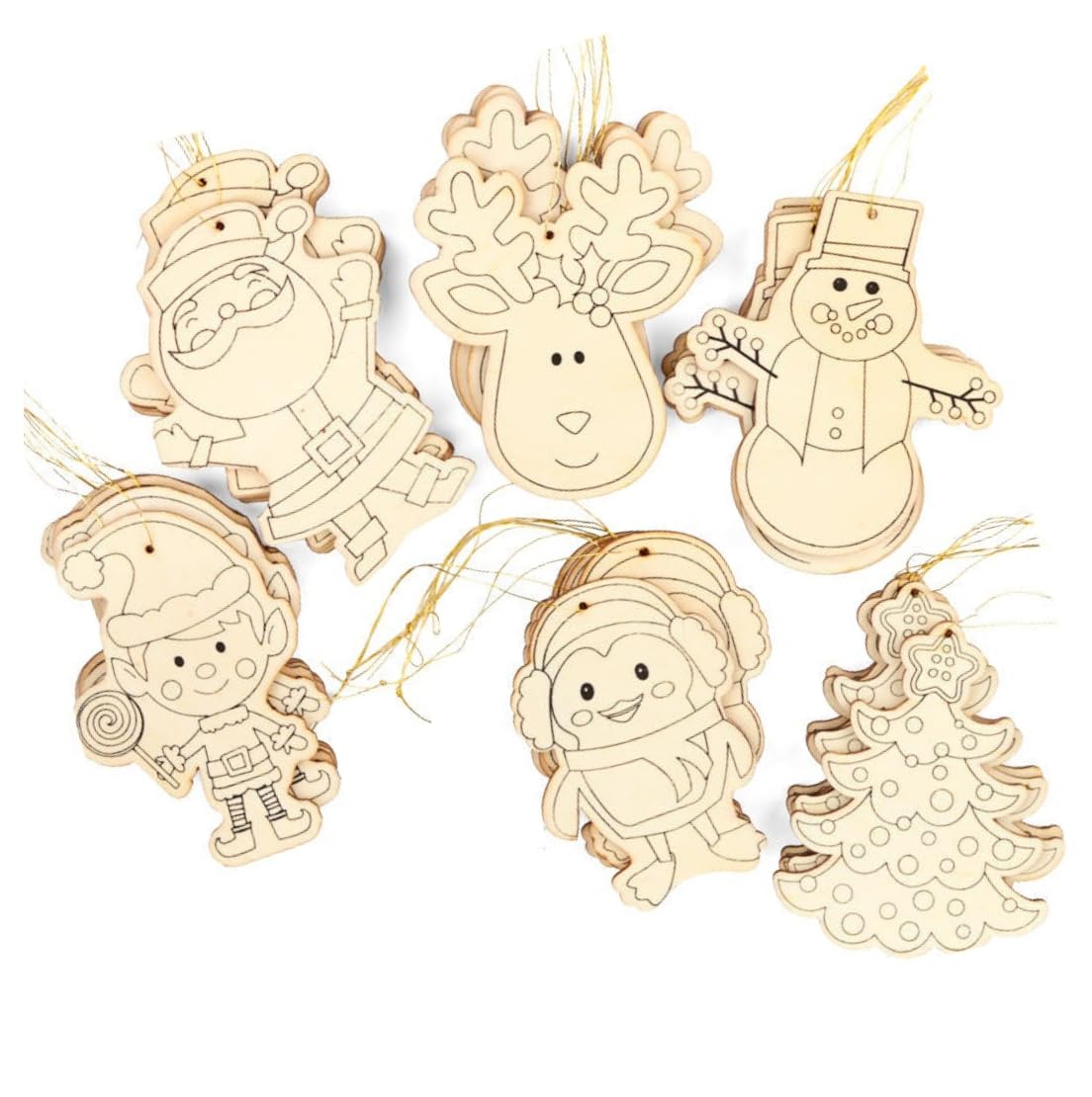 Factory Direct Craft Decorate Your Own Ready-to-Color Holiday Christmas Unfinished Wood Ornaments - Pack of 30 Wooden Ornaments for Holiday Crafts