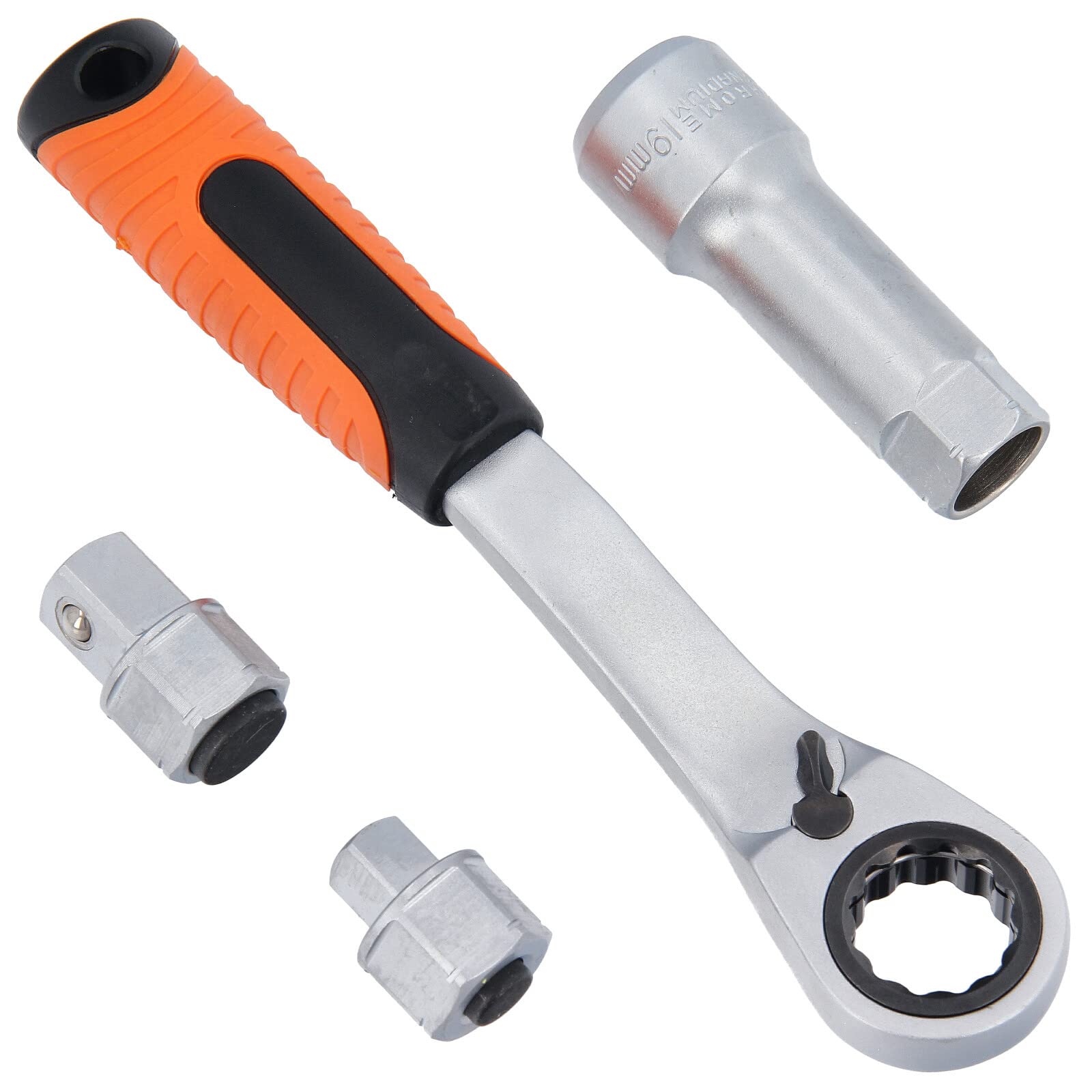 GEPCO Jeu de clés à douille traversantes 10-24 mm et cliquet réversible 19 mm 3/8" 1/2" 17 pièces