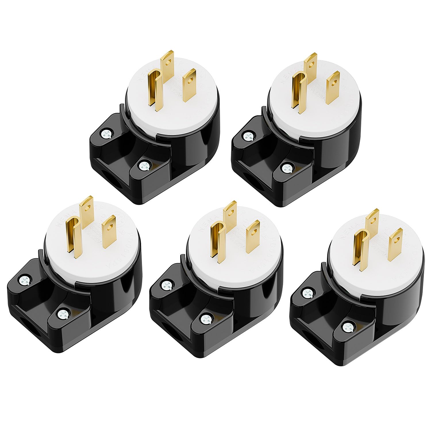 5PACK 90 Degree USA Canada Male Nema 5-15P 3-Prong Angle DIY Plug, 15A 125V USA 3Pin Right Angle AC Connector