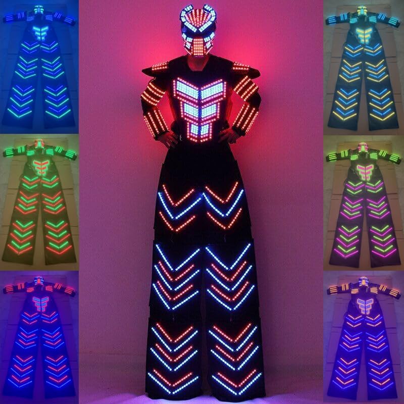 Miniatura 8 de YQSDG Traje de robot LED iluminado fiesta baile RGB armadura luminosa barra luz espectáculo danza luces noche ropa chaqueta