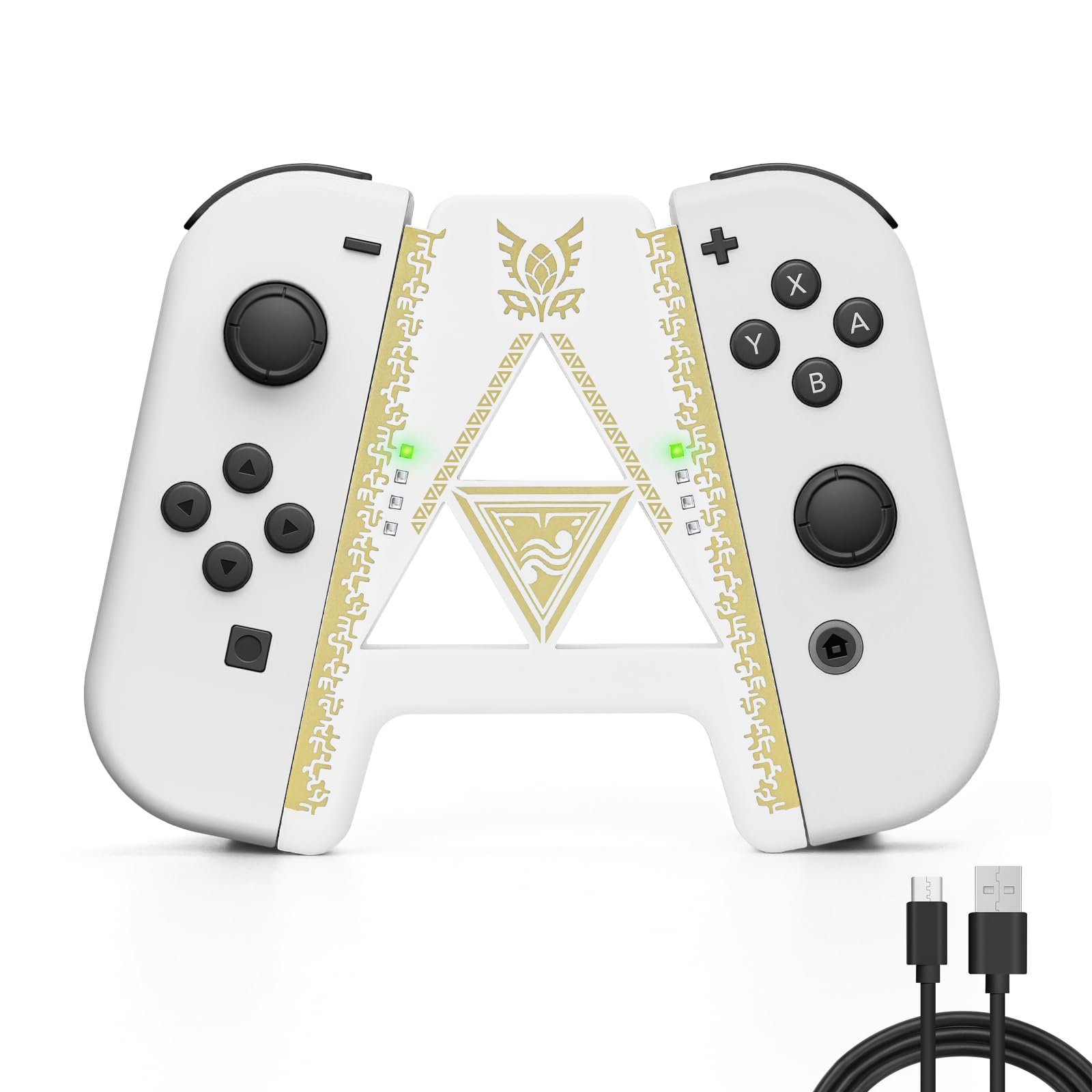 DLseegoJoycon Speed Charging Grip for Switch/Switch OLED, Portable Gaming Comfort Grip Handle Joystick Remote Controllers V-Shaped Anti-Slip Handle Accessories (White Kingdom Gold Trim)