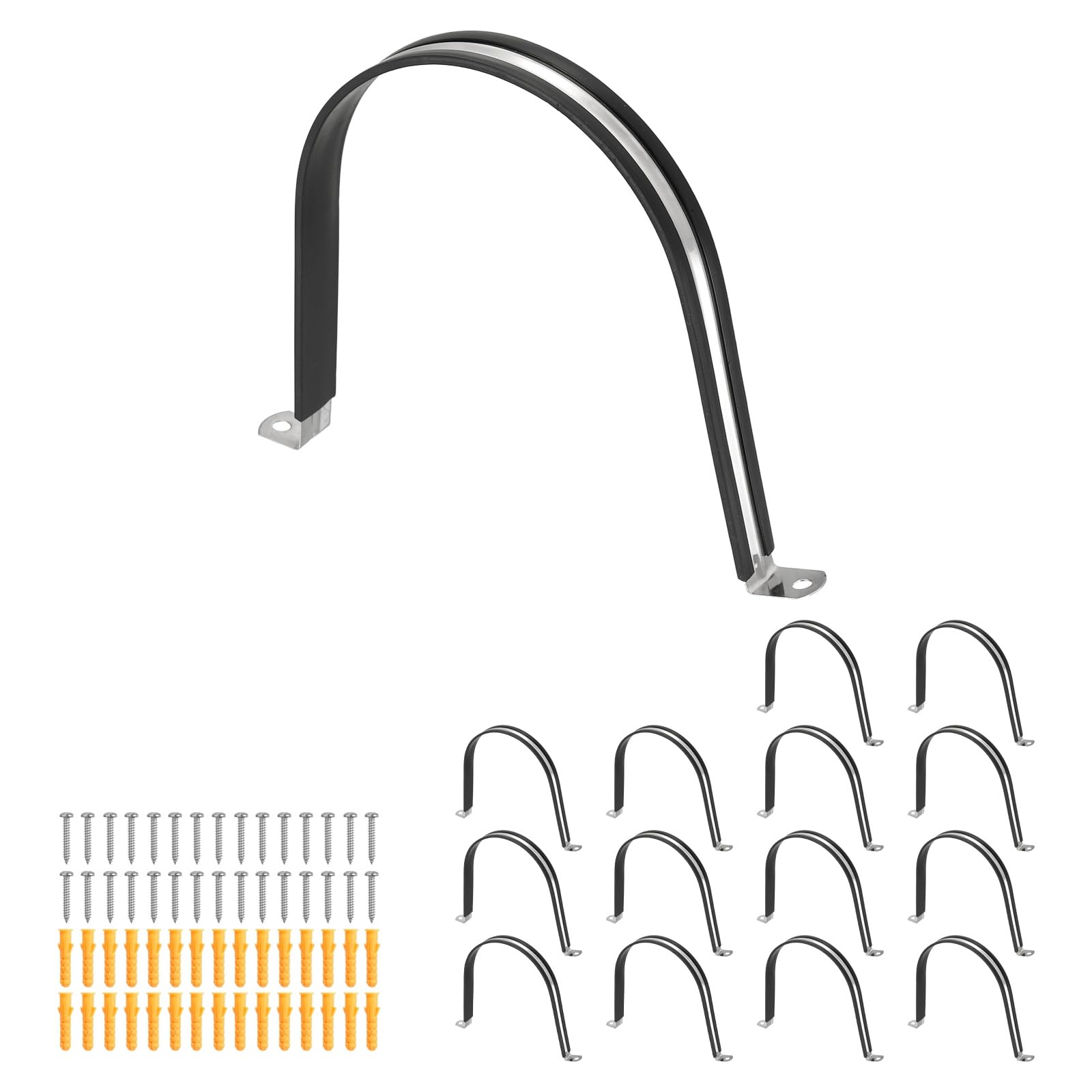 uxcell 15 morsetti per cinghie per tubi, 160 mm, in gomma, ammortizzati in gomma, staffa a U in acciaio inossidabile 304, supporto per tubi dell'acqua e HVAC