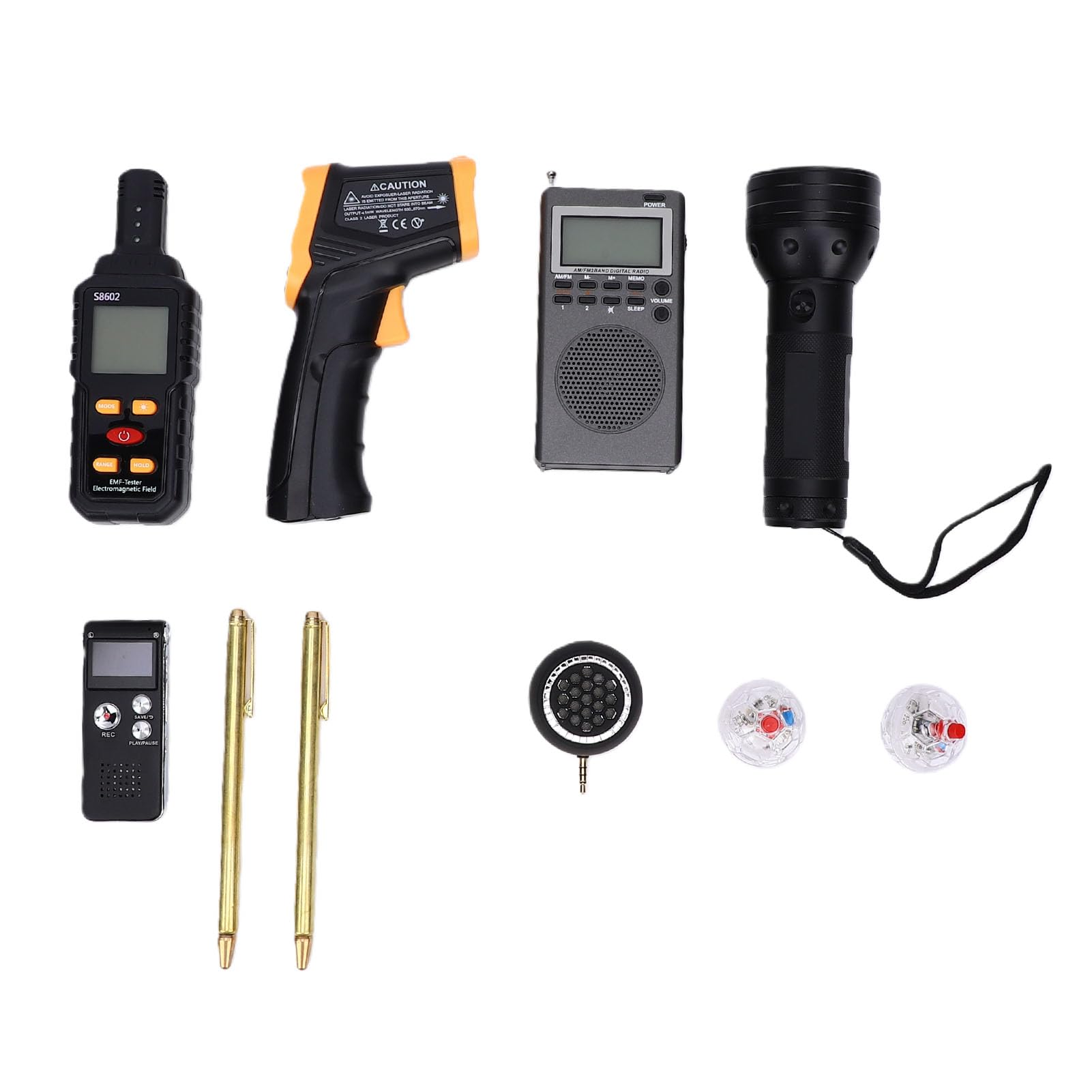 BRRNOO Kit de Equipo Portátil para Atrapar Fantasmas, Herramientas Profesionales de Investigación Paranormal con Medidor EMF, Grabadora de Voz, Termómetro, Bolas de Gato Iluminadas para