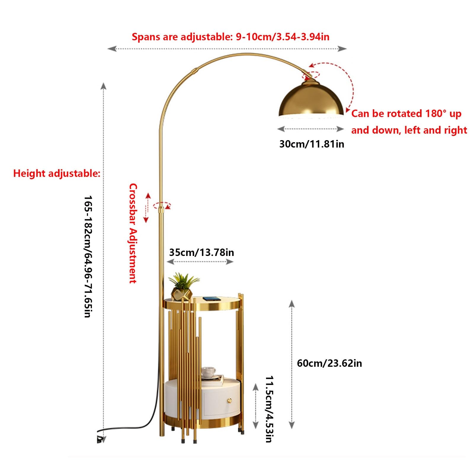 Luce da terra Lampada da terra con tavolo e cassetti, lampada in legno massello lampadina a LED, palo alto for camera letto, ufficio Lampada d'angolo