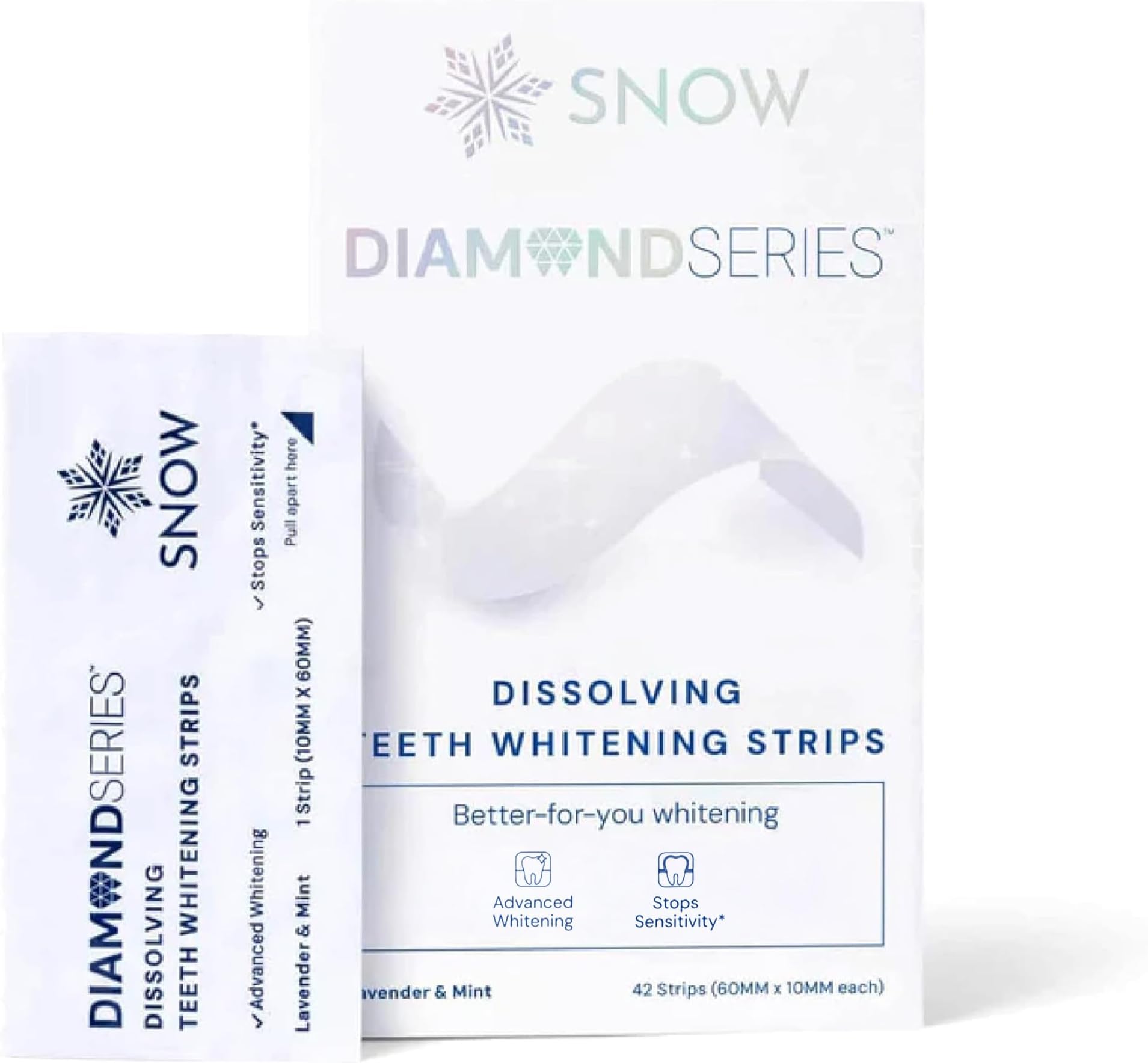 SNOW Diamond Dissolving Teeth Whitening Strips - Gentle & Enamel Safe White Strips for Teeth Whitening, at-Home Dental Hygiene & Tooth Care with Hydroxyapatite - 42 Ct