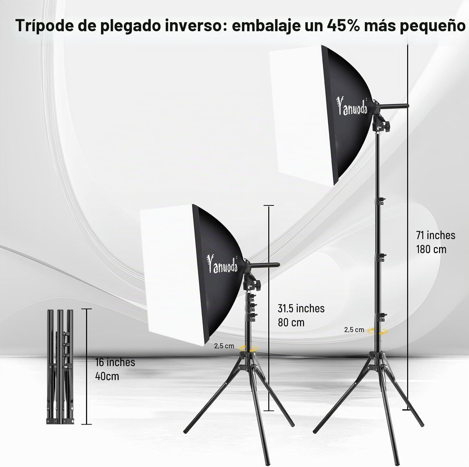 Kit de Iluminación Profesional Softbox 40 x 40 cm (2 Unidades) - Luces LED de Estudio 7500K / 5500K / 3000K, 95W E27, Brilló Ajustable, CRI97 - con 2 Trípodes, Difusores, Control Remoto y Bolsa