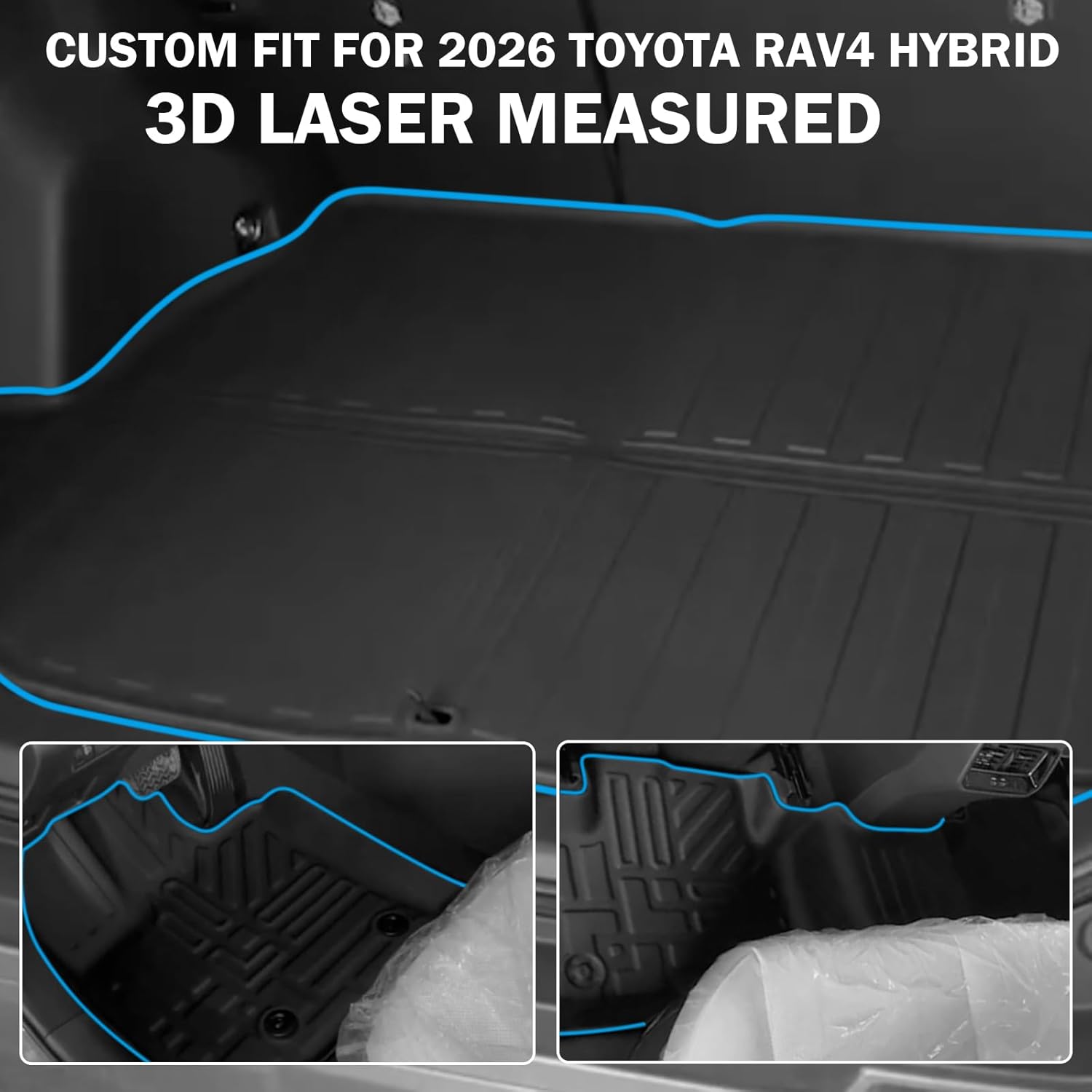 All Weather Floor Mats & Cargo Liner Set for Toyota RAV4 Hybrid 2026(Not for Limited with Subwoofer), TPE Custom Fit Floor Liners with Cargo Mat & Backrest Cover, Full Coverage Interior Protection