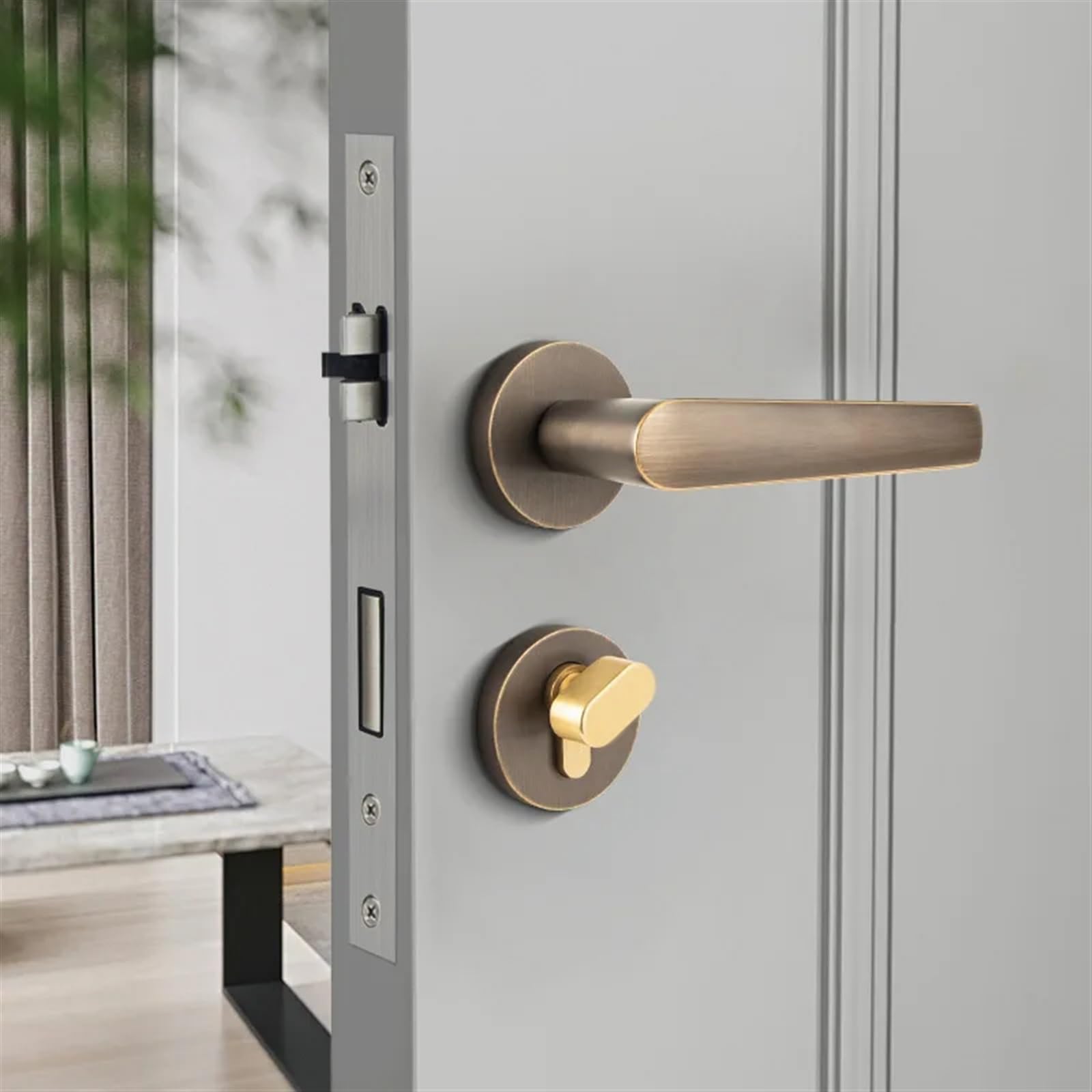 Cerradura de puerta dividida de cobre, silenciosa, con manija for puerta de habitación, cilindro de llave de cobre, cerraduras for dormitorio, hogar, 1 unidad de 45 mm(B-72MM)