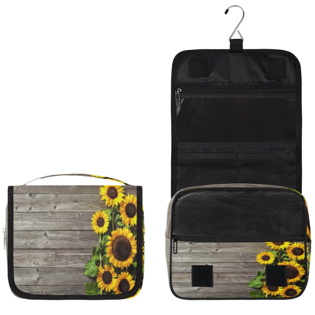 Słonecznik Deski Podróżna Kosmetyczka Słonecznik Retro Mycie Torba Unisex Wiszące przybory toaletowe Kosmetyczka Organizer do makijażu, wielobarwny, Jeden rozmiar